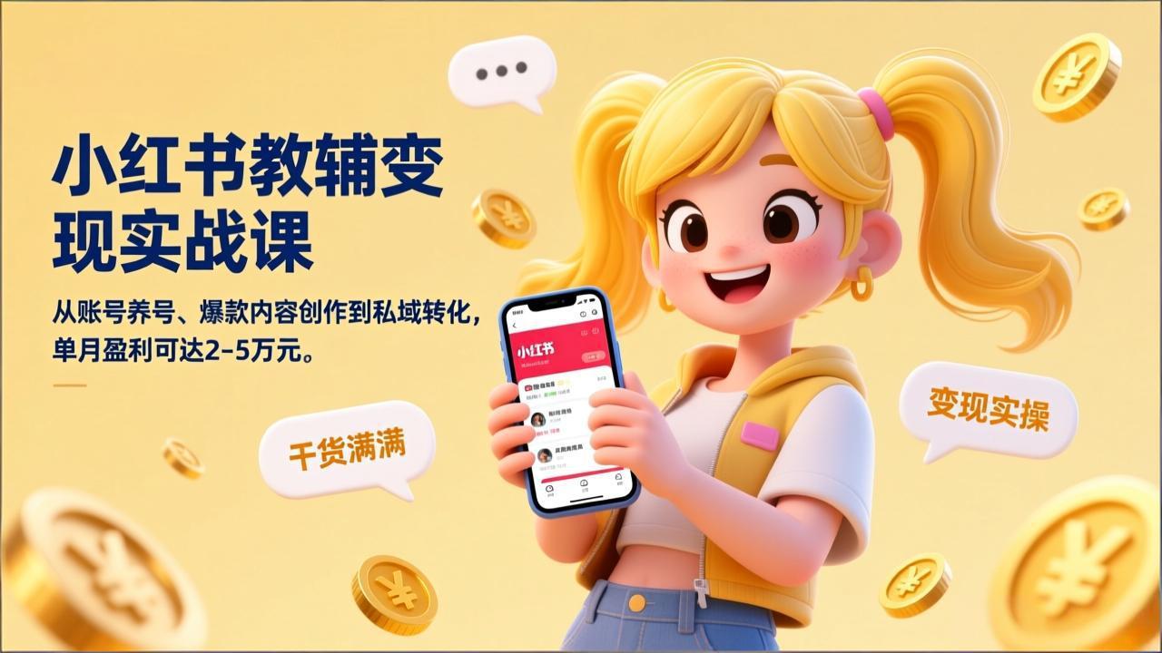 （17334期）小红书教辅变现实战课，从账号养号、爆款内容创作到私域转化，单月盈利可达2-5万元-千寻创业网
