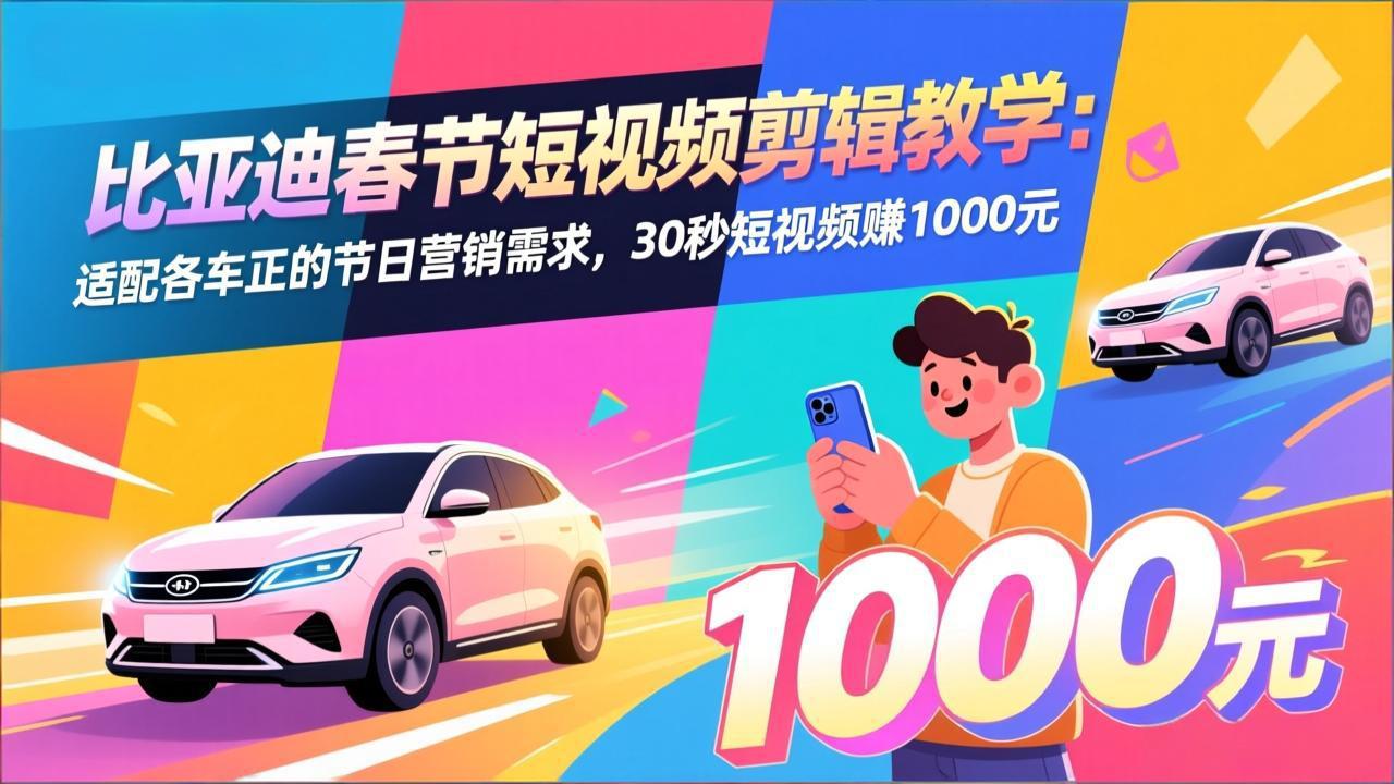 （17320期）比亚迪春节短视频剪辑教学：适配各车企的节日营销需求，30秒短视频赚1000元-千寻创业网