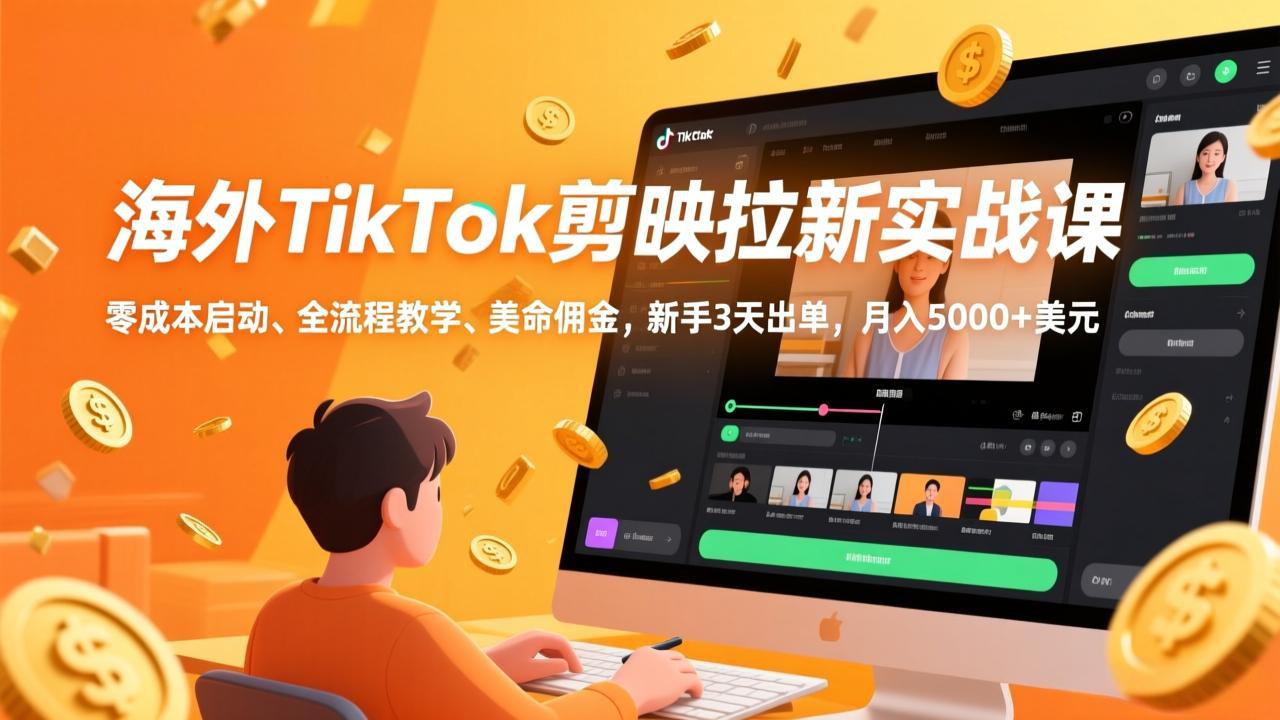 （17340期）海外TikTok剪映拉新实战课，零成本启动、全流程教学、美金佣金，新手3天出单，月入5000+美元-千寻创业网