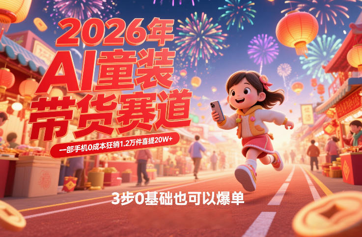 AI童装新春带货赛道，一部手机0成本狂销1.2万件喜提20W+，3步0基础也可以爆单-千寻创业网