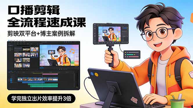 （17420期）口播剪辑全流程速成课，剪映双平台+博主案例拆解，学完独立出片效率提升3倍-千寻创业网