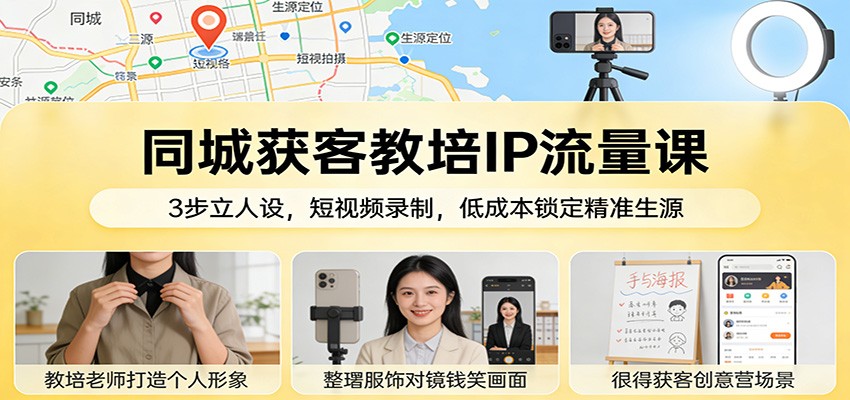 同城获客教培IP流量课：3步立人设，短视频录制，低成本锁定精准生源-千寻创业网