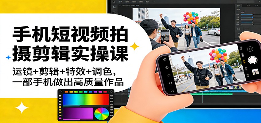 手机短视频拍摄剪辑实操课：运镜+剪辑+特效+调色，一部手机做出高质量作品-千寻创业网