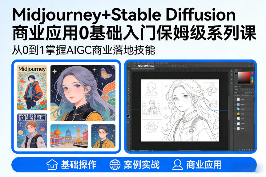 AIGC商业应用Midjourney+Stable Diffusion教程，0基础入门保姆级系列课-千寻创业网