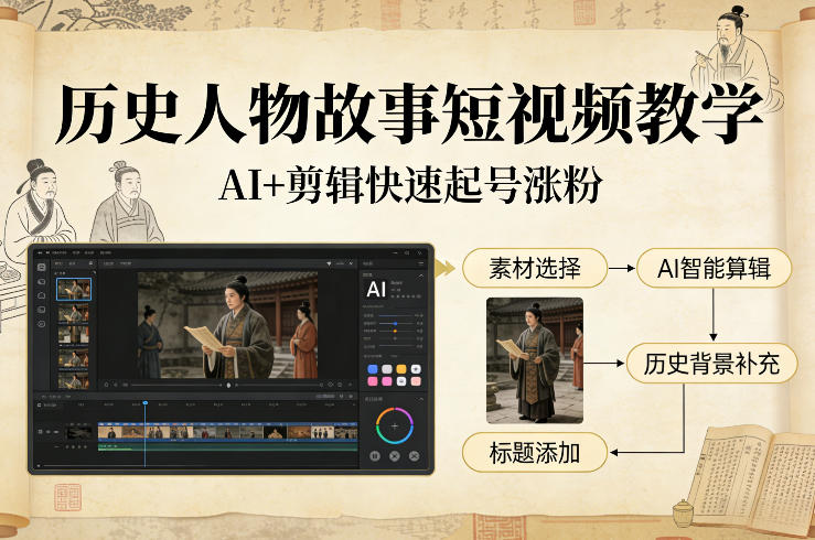 历史人物故事短视频教学，AI+剪辑制作历史人物题材短视频，快速起号涨粉-千寻创业网