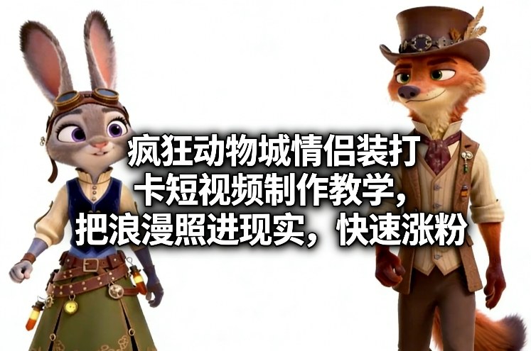 疯狂动物城情侣装打卡短视频制作教学，把浪漫照进现实，快速涨粉-千寻创业网