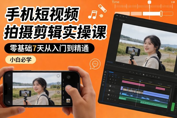 手机短视频拍摄剪辑实操课，零基础7天从入门到精通，小白必学-千寻创业网