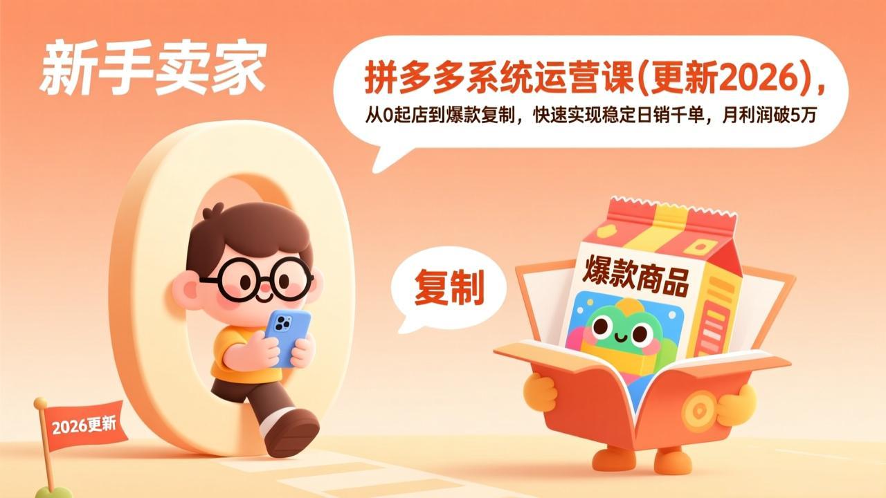 （17807期）拼多多系统运营课(更新3月)，从0起店到爆款复制，快速实现稳定日销千单，月利润破5万-千寻创业网