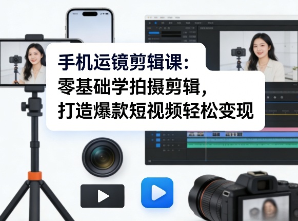 手机运镜剪辑课:零基础学拍摄剪辑,打造爆款短视频轻松变现-千寻创业网