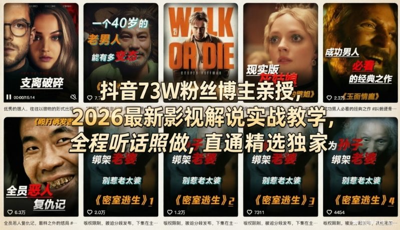 抖音73W粉丝博主亲授，2026最新影视解说实战教学，全程听话照做，直通精选独家-千寻创业网