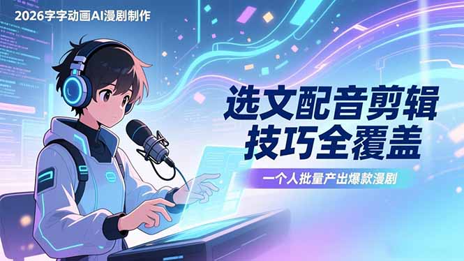 （17477期）2026字字动画AI漫剧制作-1期，选文配音剪辑技巧全覆盖，一个人就能批量产出爆款漫剧-千寻创业网