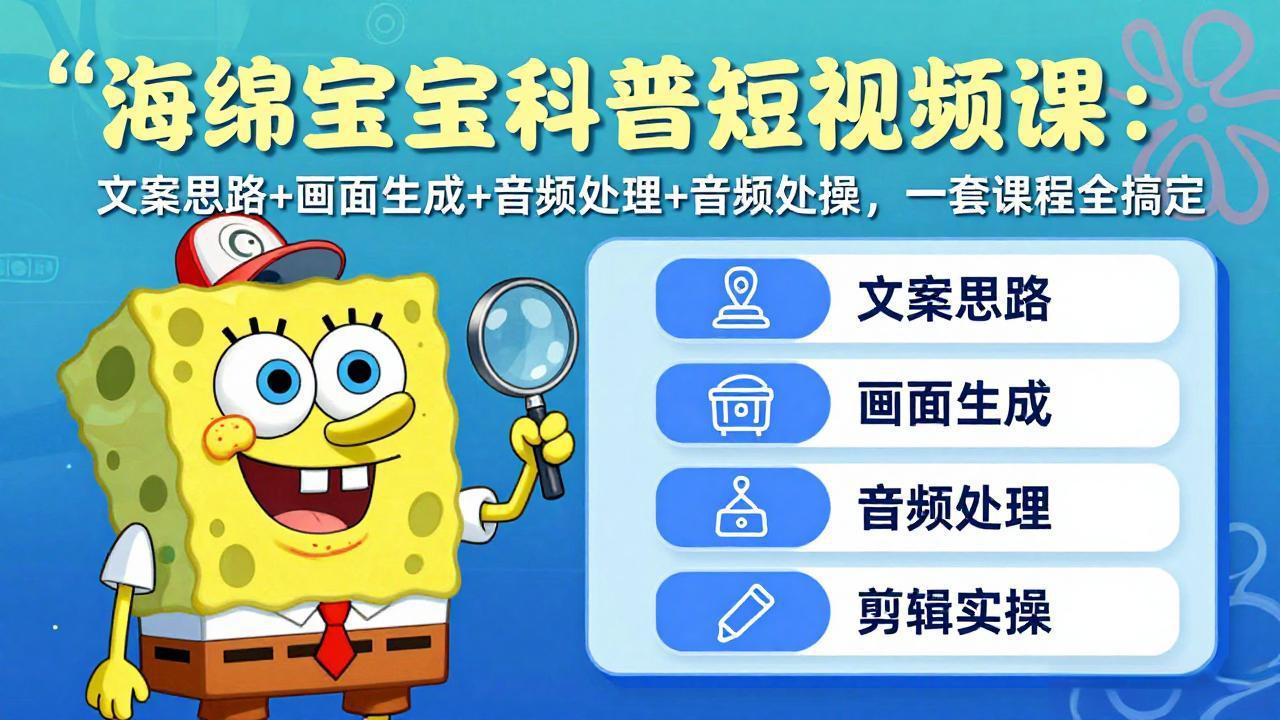 （17756期）海绵宝宝科普短视频课：文案思路+画面生成+音频处理+剪辑实操，一套课程全搞定-千寻创业网