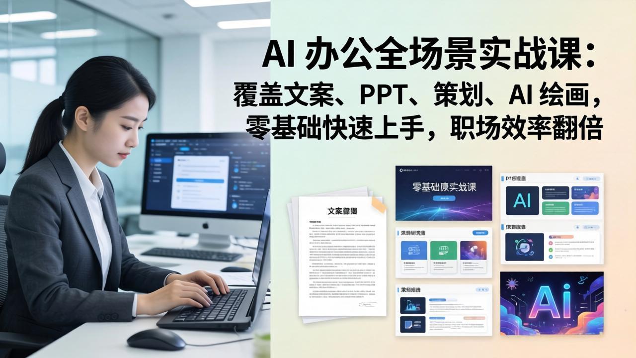 (17732期) AI 办公全场景实战课:覆盖文案、PPT、策划、AI 绘画,零基础快速上手,职场效率翻倍-千寻创业网