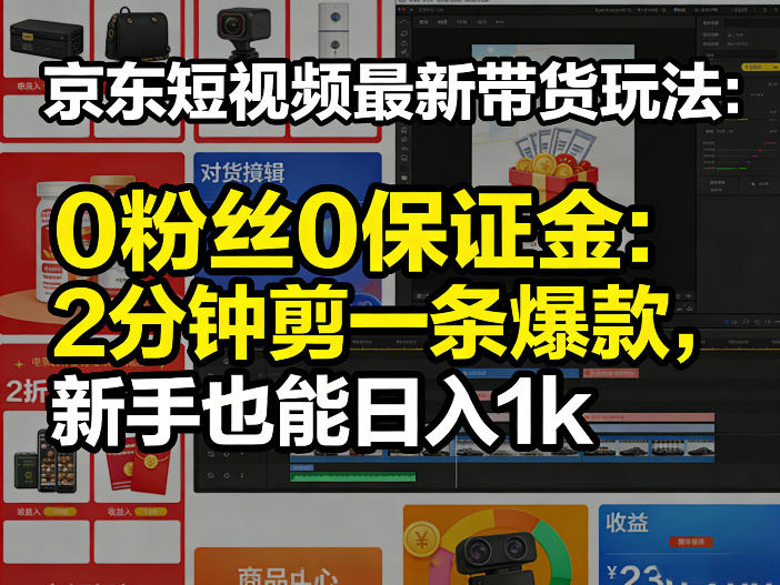 京东短视频最新带货玩法,0粉丝0保证金,2分钟剪一条爆款,新手也能日入1k+【揭秘】-千寻创业网