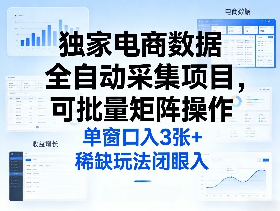 独家电商数据全自动采集项目，可批量矩阵操作，单窗口日入3张+，稀缺玩法闭眼入【揭秘】-千寻创业网