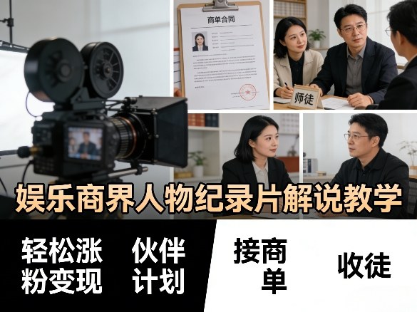 娱乐商界人物纪录片解说教学，轻松涨粉变现，伙伴计划，接商单，收徒等-千寻创业网