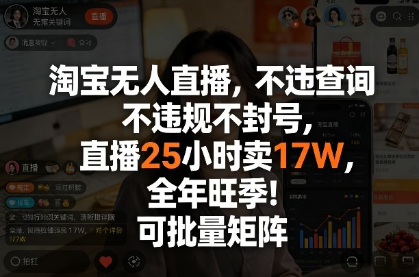 淘宝无人直播，不违规不封号，直播25小时卖17W，全年旺季！可批量矩阵【揭秘】-千寻创业网