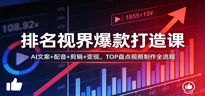 排名视界爆款打造课：AI文案+配音+剪辑+变现，TOP盘点视频制作全流程-千寻创业网