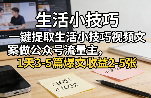 一键提取生活小技巧视频文案做公众号流量主，1天3-5篇爆文收益2-5张-千寻创业网
