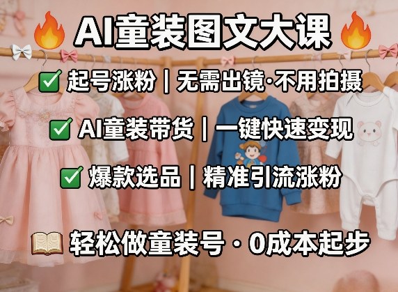 AI童装图文剪辑，某社群童装图文大课，起号涨粉、AI童装带货、爆款选品，无需出镜和拍摄-千寻创业网