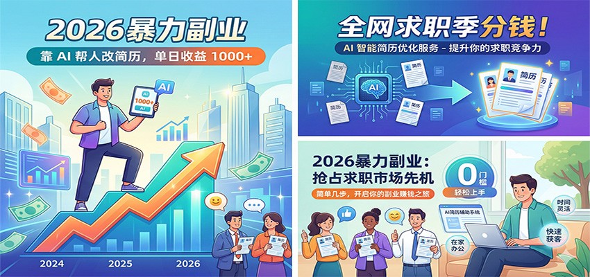 2026暴力副业：靠AI帮人改简历，单日收益1000+，全网求职季分钱-千寻创业网