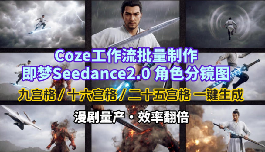Coze工作流批量制作即梦Seedance2.0角色分镜图，九宫格-十六宫格-二十五宫格一键生成，漫剧量产，效率翻倍-千寻创业网