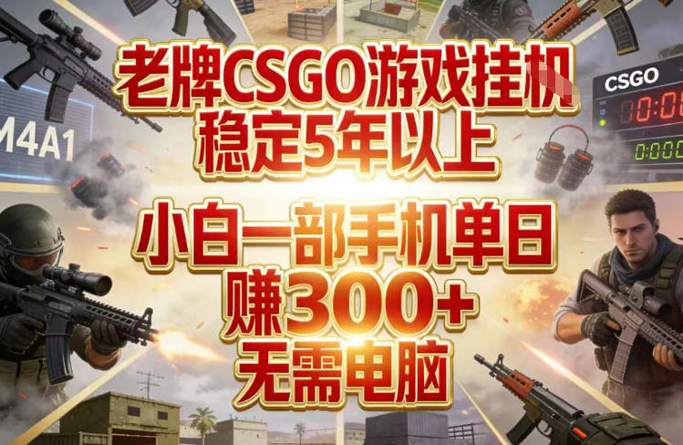 老牌CSGO游戏挂G，稳定5年以上，小白一部手机单日賺3张+，无需电脑【揭秘】-千寻创业网
