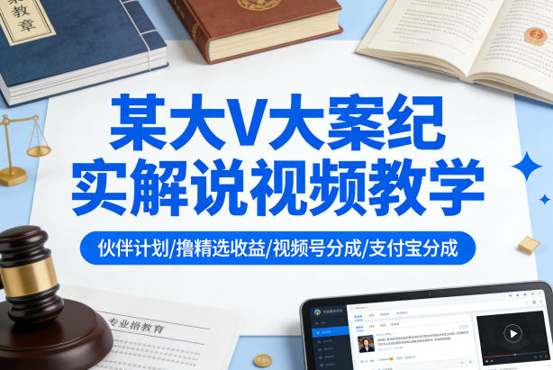 某大V大案纪实解说视频教学，可做伙伴计划、撸精选收益，视频号和支付宝分成计划均可-千寻创业网