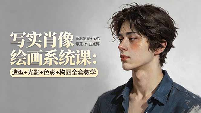 （17967期）写实肖像绘画系统课：造型+光影+色彩+构图全套教学，配套笔刷+示范+作业点评-千寻创业网