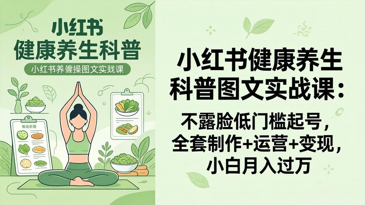 （18033期）2026小红书健康养生科普图文实战课：不露脸低门槛起号，全套制作+运营+变现，小白月入过万-千寻创业网