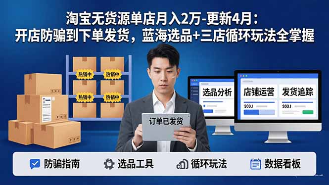 （17988期）淘宝无货源单店月入2万-更新4月：开店防骗到下单发货，蓝海选品+三店循环玩法全掌握-千寻创业网