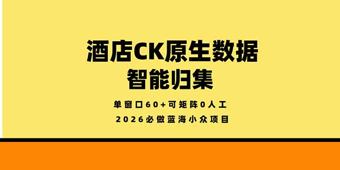 （18154期）2026必做蓝海小众项目，酒店CK原生数据智能归集，单窗口60+可矩阵0人工-千寻创业网