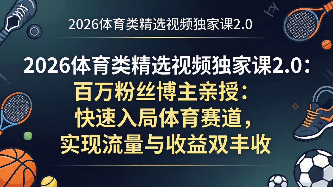 （17991期）2026体育类精选视频独家课2.0：百万粉丝博主亲授：快速入局体育赛道，实现流量与收益双丰收-千寻创业网
