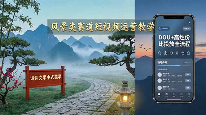 （17992期）风景类赛道短视频运营教学：诗词文学中式美学，新号养号对标账号定位，DOU+高性价比投放全流程-千寻创业网