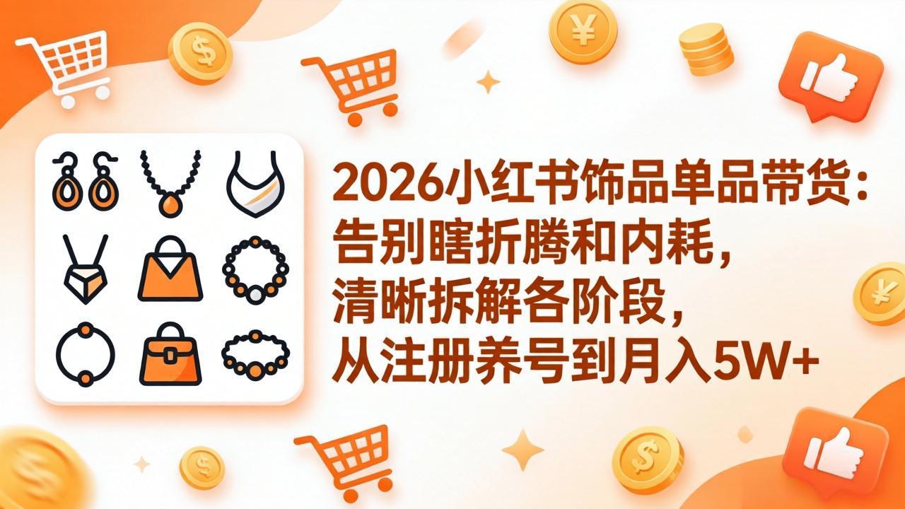 （17861期）2026小红书饰品单品带货：告别瞎折腾和内耗，清晰拆解各阶段，从注册养号到月入5W+-千寻创业网