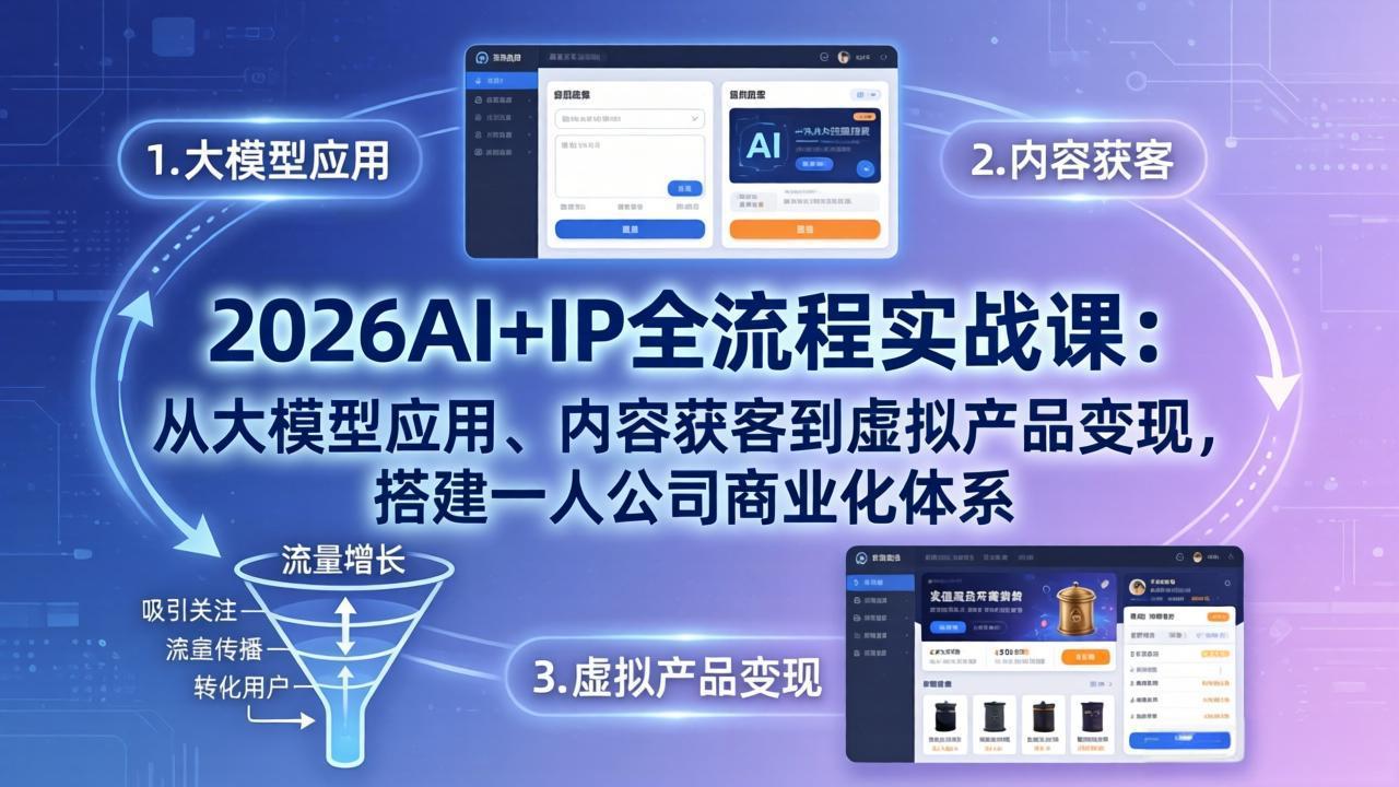 （17863期）2026AI+IP全流程实战课：从大模型应用、内容获客到虚拟产品变现，搭建一人公司商业化体系-千寻创业网