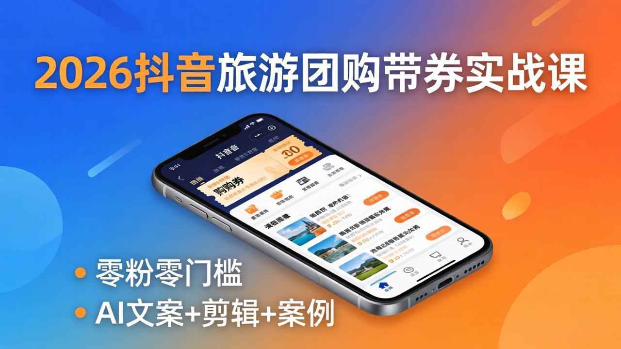 （18175期）2026抖音旅游团购带券实战课：零粉零门槛，AI文案+剪辑+案例，躺着赚门票佣金-千寻创业网