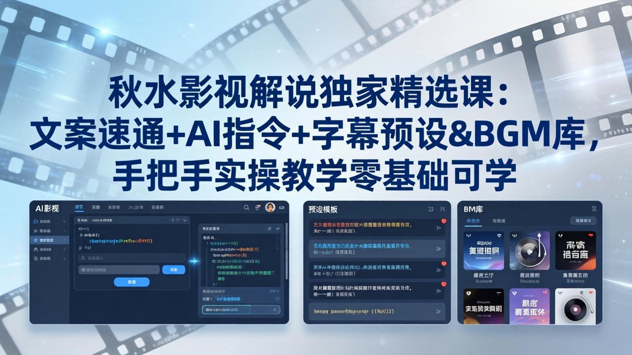 （18080期）秋水影视解说独家精选课：文案速通+AI指令+字幕预设+BGM库，手把手实操教学零基础可学-千寻创业网