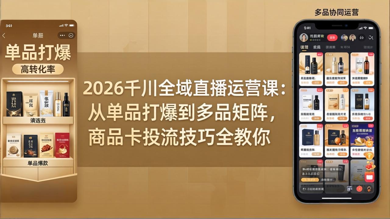 （18028期）2026千川全域直播运营课：从单品打爆到多品矩阵，商品卡投流技巧全教你-千寻创业网