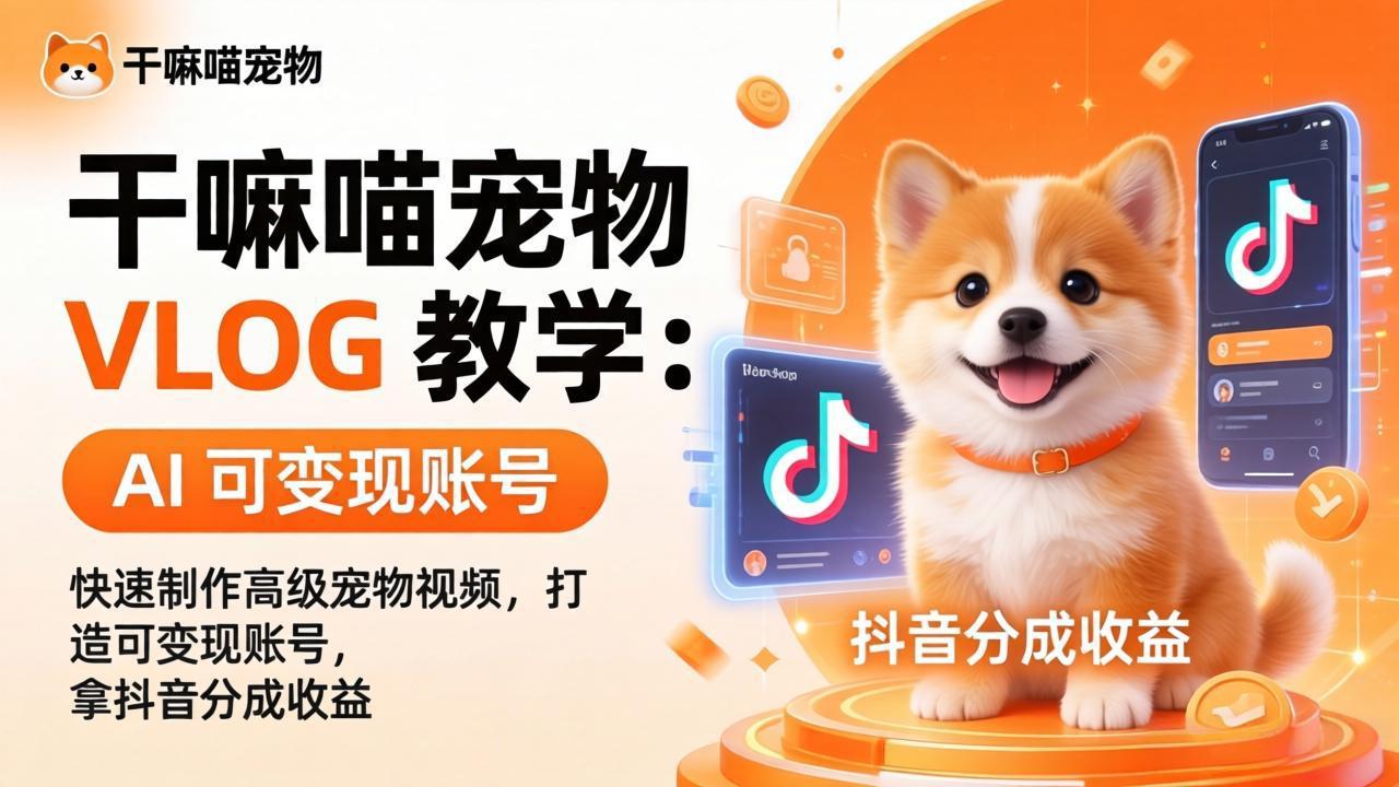 （17888期）干嘛喵宠物 VLOG 教学：AI 快速制作高级宠物视频，打造可变现账号，拿抖音分成收益-千寻创业网