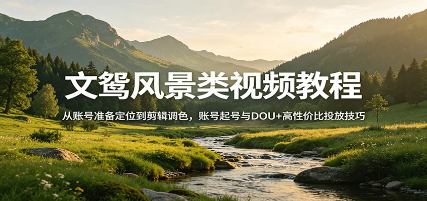 文鸳风景类视频教程：从账号准备定位到剪辑调色，账号起号与DOU+高性价比投放技巧-千寻创业网