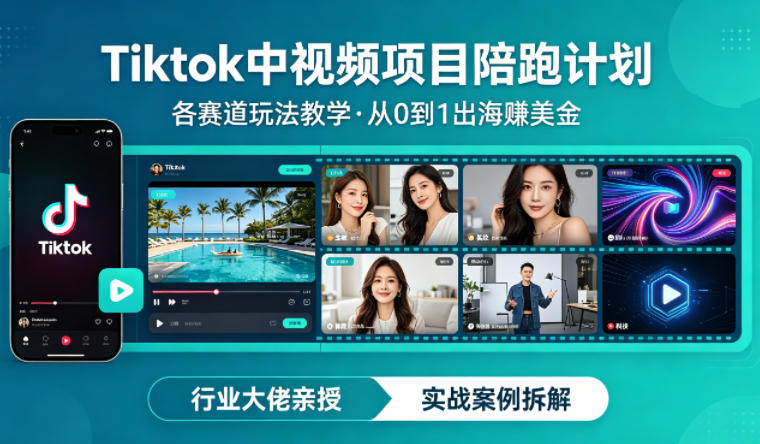 某大佬的Tiktok中视频项目陪跑，涵盖TK各个赛道玩法教学，从0到1出海賺美金-千寻创业网