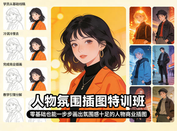人物氛围插图特训班，零基础也能一步步画出氛围感十足的人物商业插图-千寻创业网
