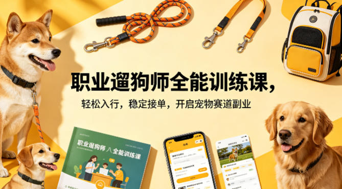 职业遛狗师全能训练课，轻松入行，稳定接单，开启宠物赛道副业-千寻创业网