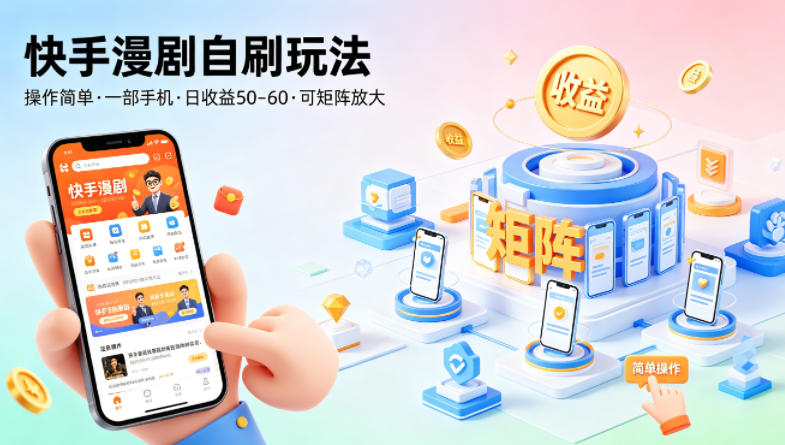 快手漫剧自刷玩法，操作简单，一部手机就可以做，一天50-60收益，可矩阵放大【揭秘】-千寻创业网
