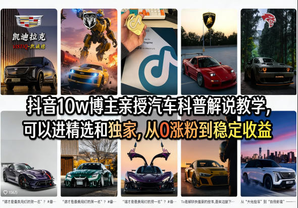抖音10w博主亲授汽车科普解说教学，可以进精选和独家，从0涨粉到稳定收益（详细视频课程+1T素材）-千寻创业网
