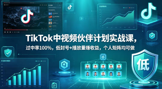 TikTok中视频伙伴计划实战课，过中率100%，低封号+播放量賺收益，个人矩阵均可做-千寻创业网