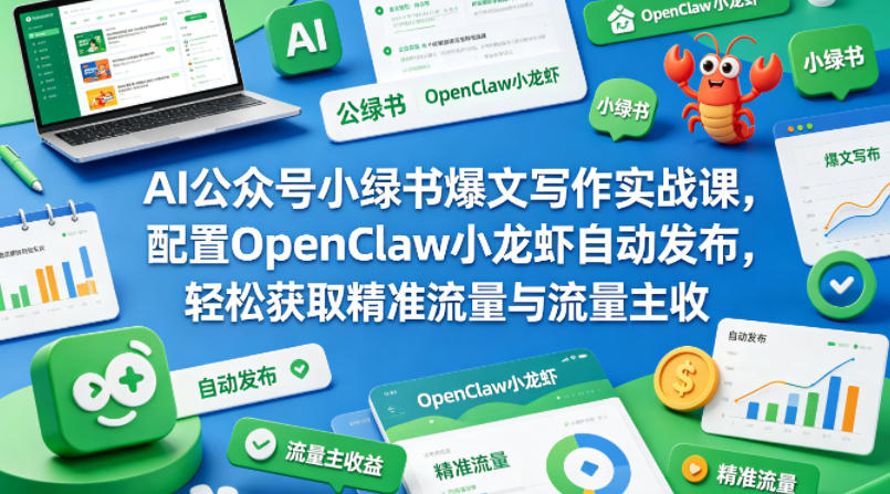 AI公众号小绿书爆文写作实战课，配置OpenClaw小龙虾自动发布，轻松获取精准流量与流量主收益-千寻创业网