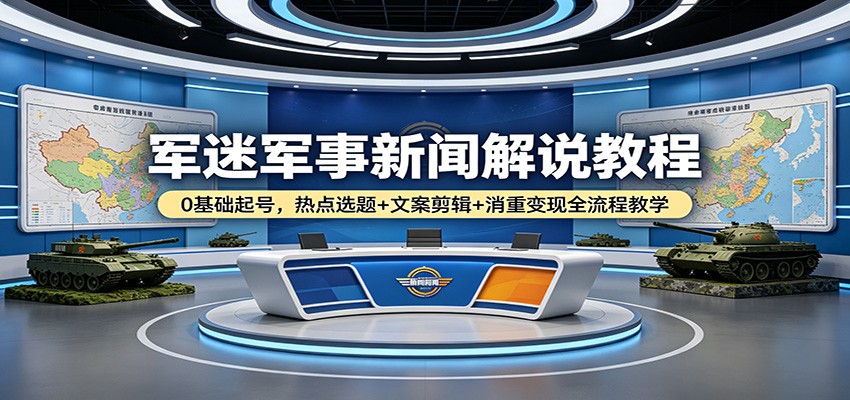军迷军事新闻解说教程：0基础起号，热点选题+文案剪辑+消重变现全流程教学-千寻创业网