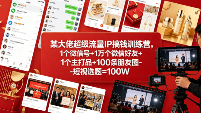 某大佬超级流量IP搞钱训练营，1个微信号+1万个微信好友+1个主打品+100条朋友圈-短视选题=100W-千寻创业网